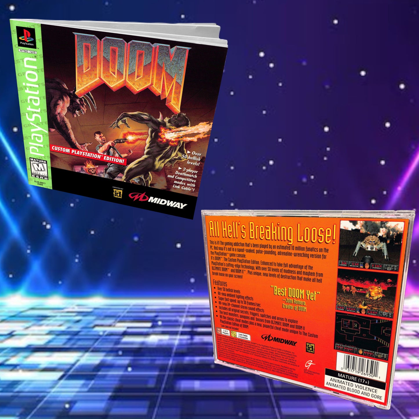 Doom Greatest Hits PS1 Replacement Manual + Back Cover Insert + Case