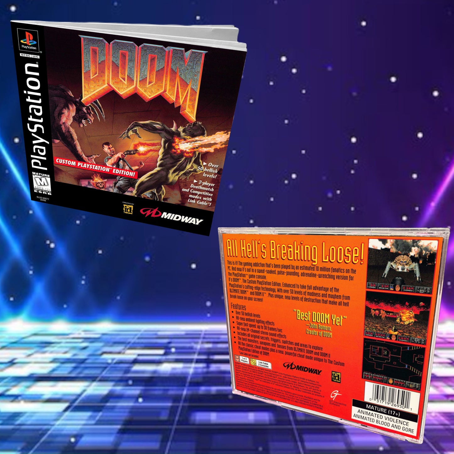 Doom Black Label PS1 Replacement Manual + Back Cover Insert + Case