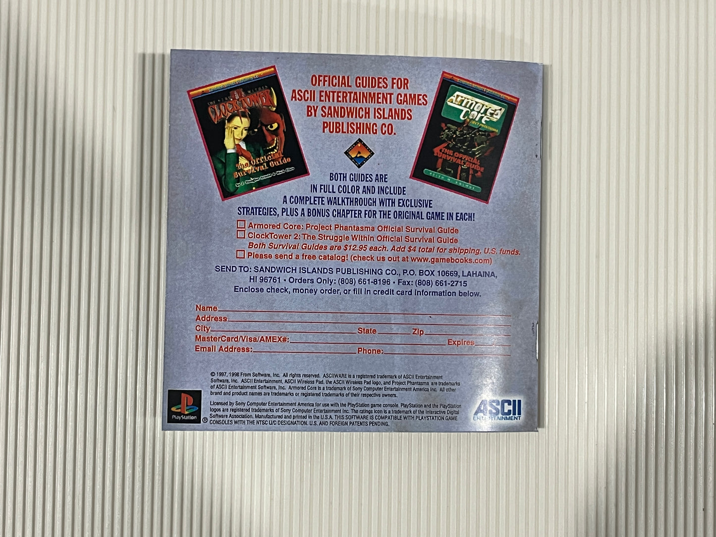 Armored Core Project Phantasma PS1 Custom Manual