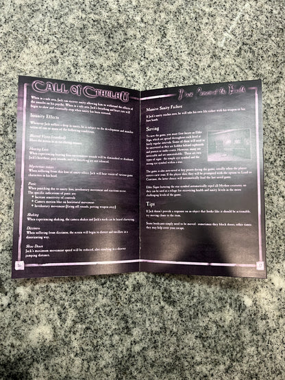 Call of Cthilhu Xbox Custom Manual