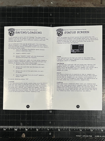 Resident Evil Long Box Version PS1 Custom Manual