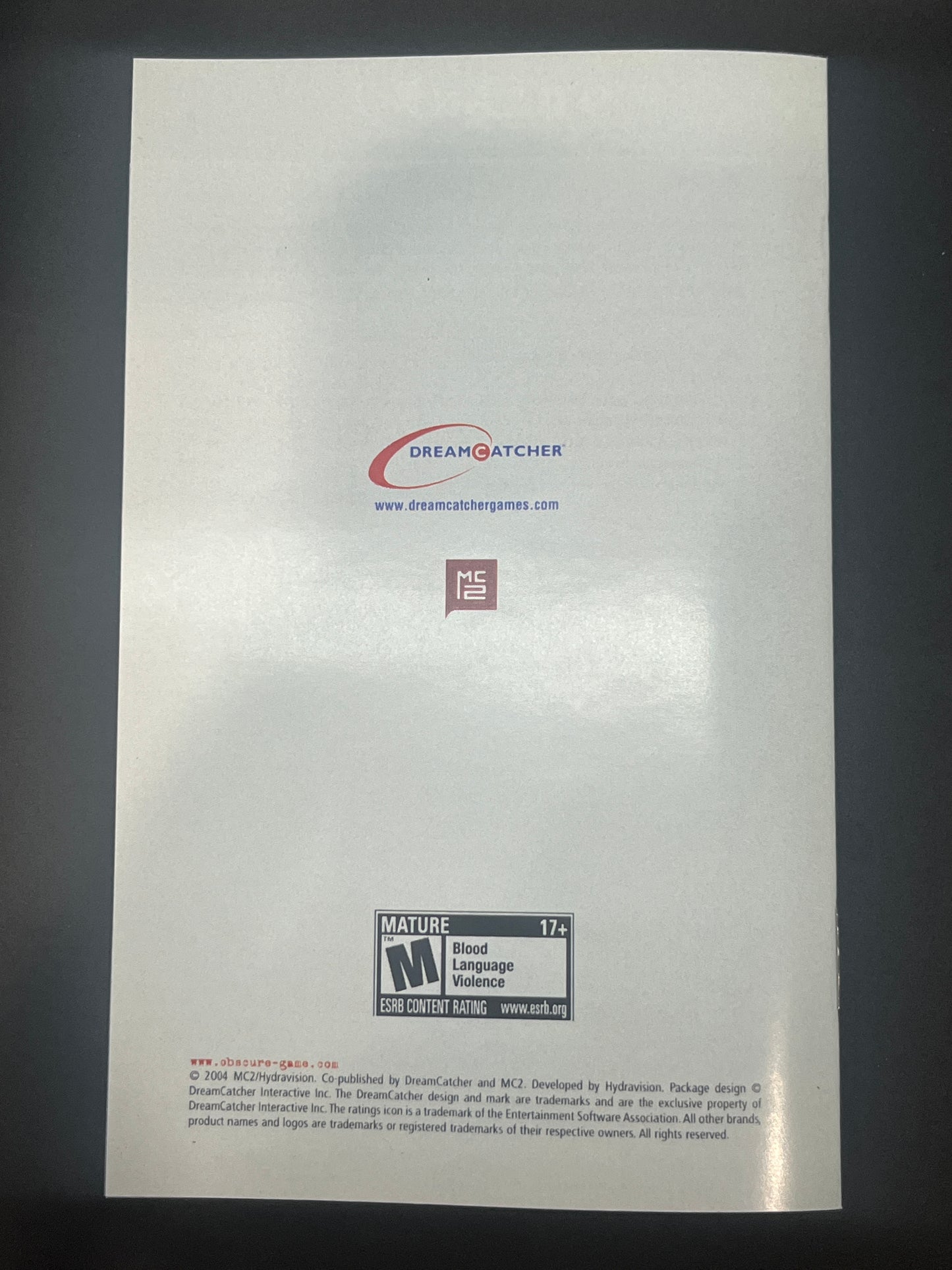 Obscure Cover Art + Manual + PS2 Style Case