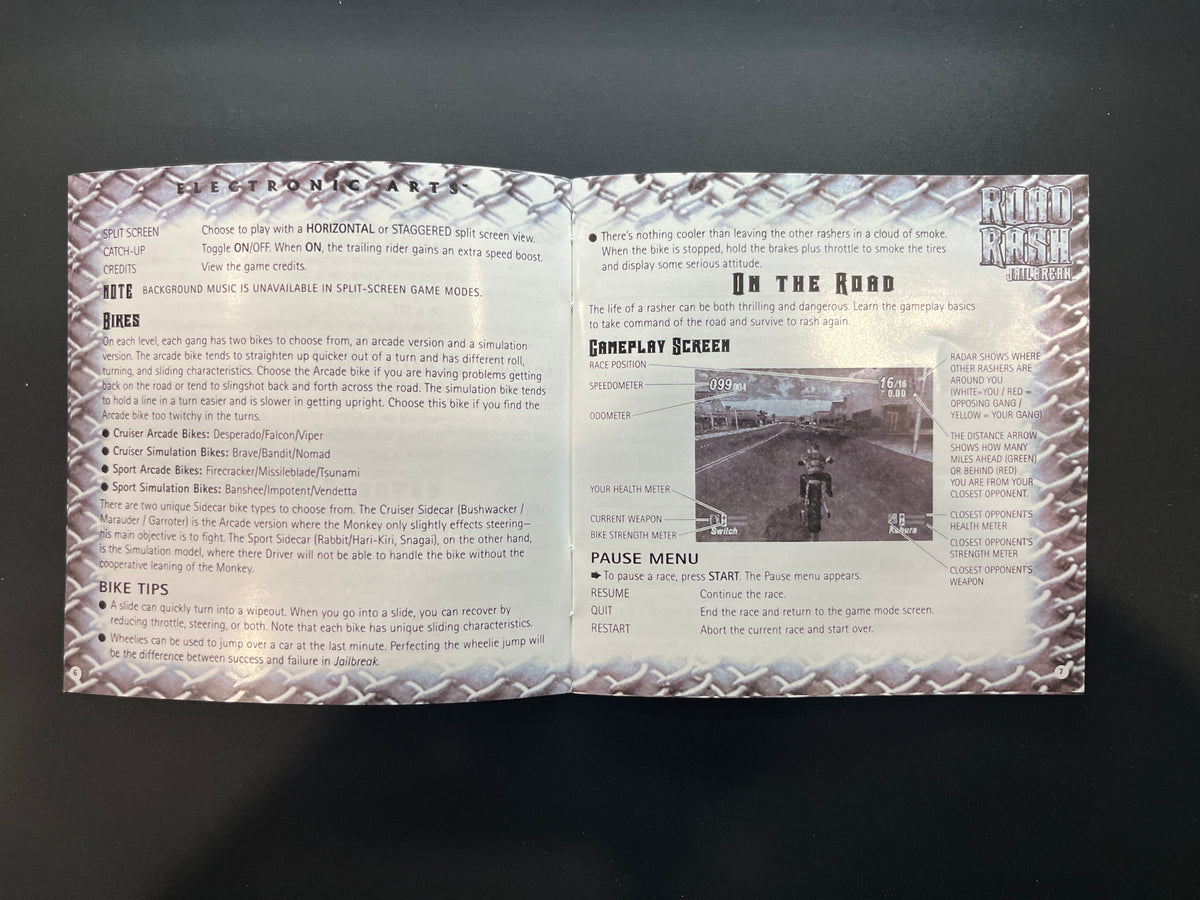 Road Rash Jailbreak PS1 Manual