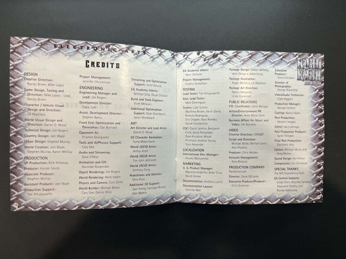 Road Rash Jailbreak PS1 Manual